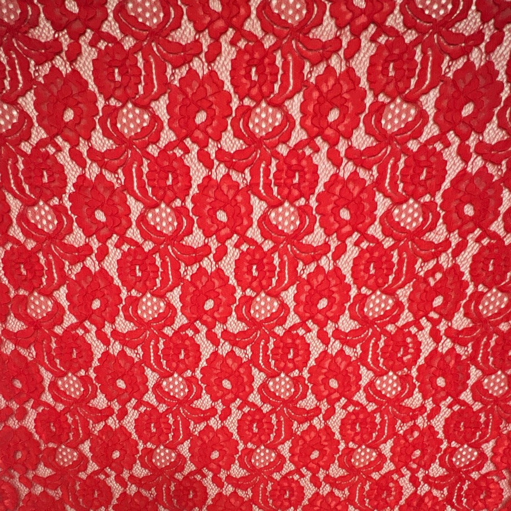 Red Floral Lace Fabric Scalloped Selvage 82" x 56" 2.27 Yds